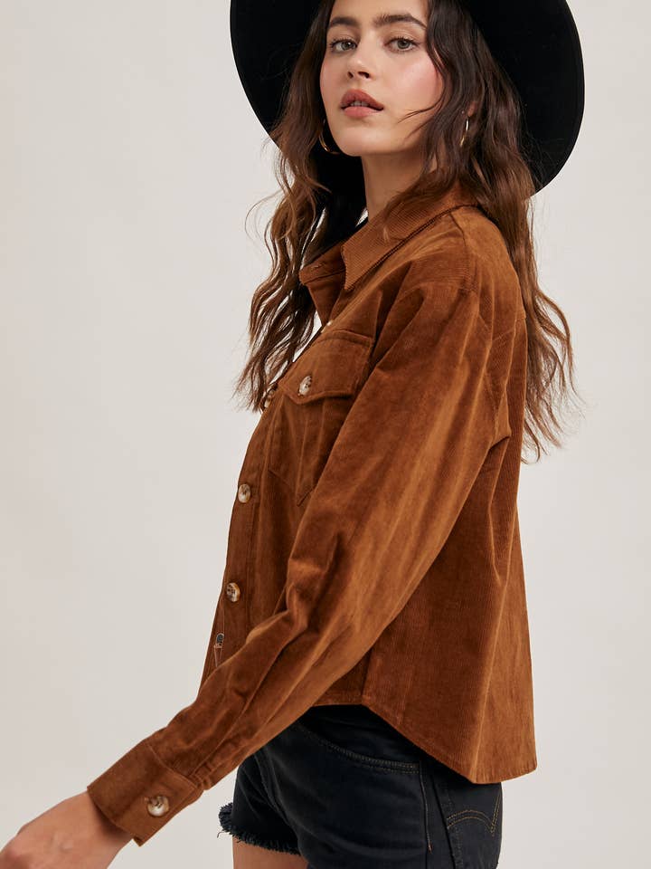 Bluivy - Wholesale Jacket - Women's - CORDUROY CROPPED BUTTON DOWN SHIRT JACKET