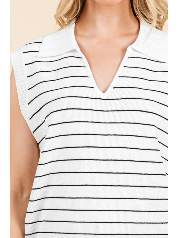 White Black Striped Sweater Vest Top OT51410 for wholesale on Faire