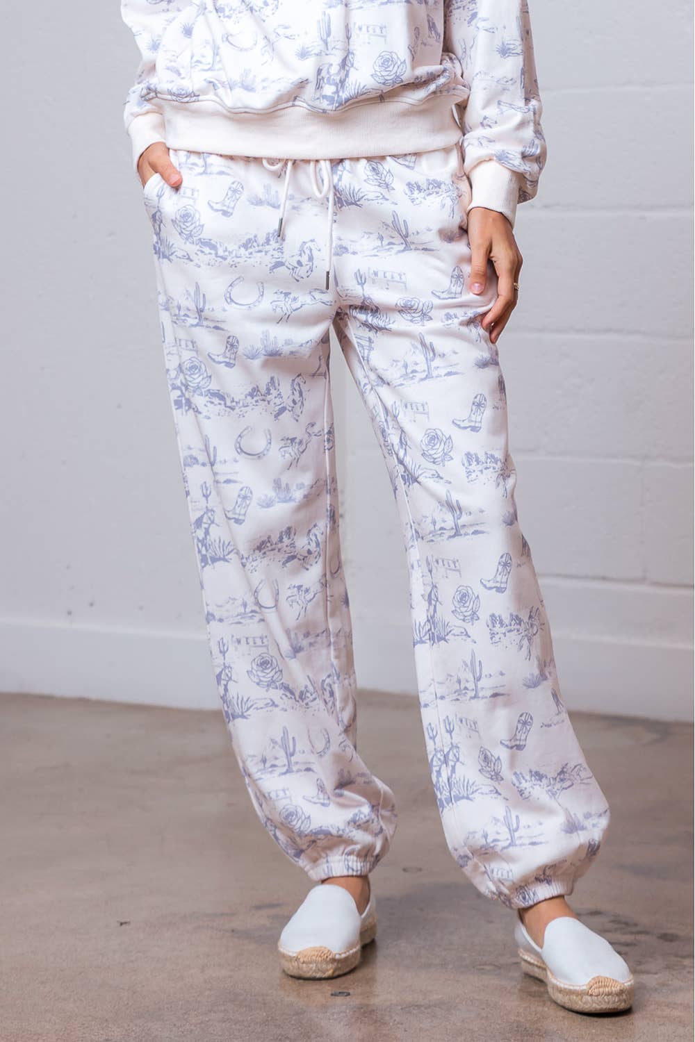 IVORY MULTI HP35228T-WESTERN PRINT BANDING SWEAT PANTS W/ SIDE POCKET for wholesale on Faire