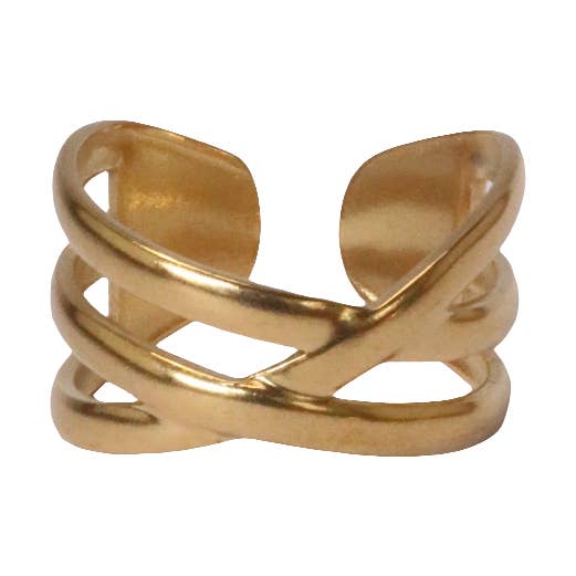 Anel ajustável em ouro com design cruzado – Feito à mão por atacado de Positiva Jewelry
