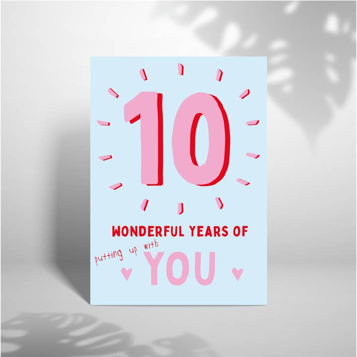 10 Wonderful Years 5x7 Anniversary Card for wholesale by Laura Lonsdale