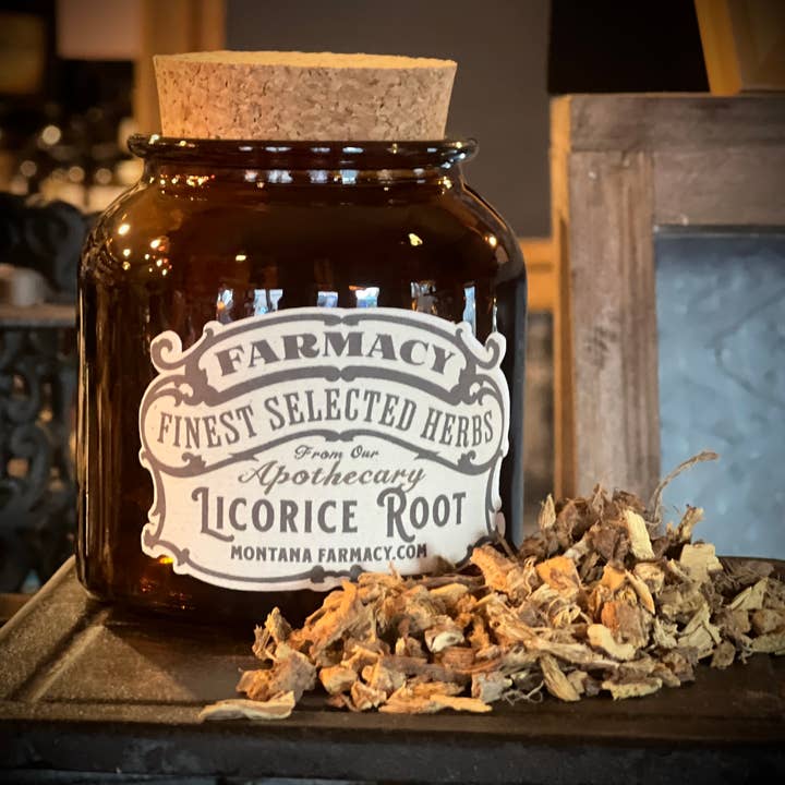 Montana Farmacy - Wholesale Herbs - Vintage Herbal Apothecary Jar with Licorice Root0