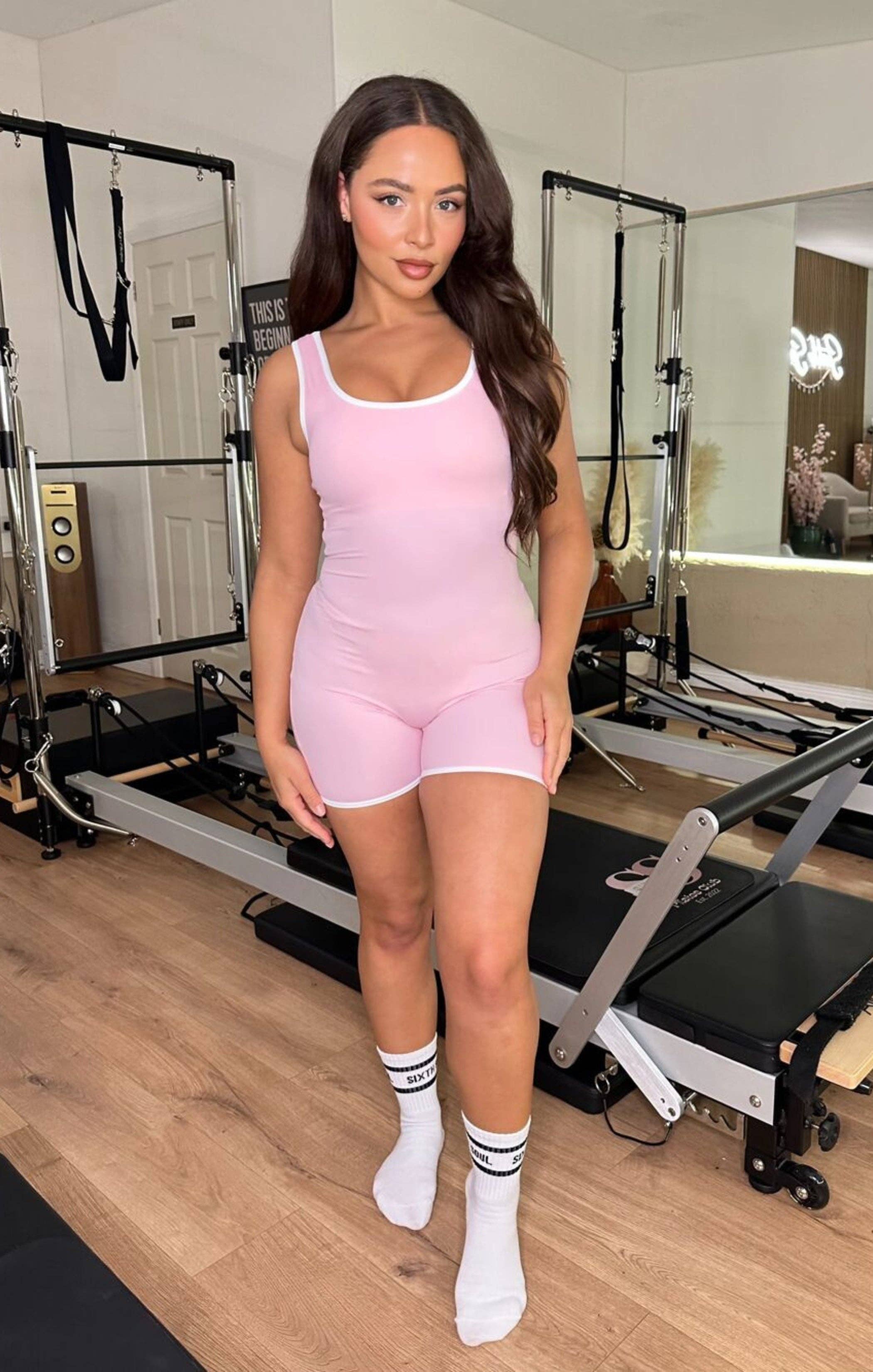 Pink Cut Out Back Piped Edging Short Unitard - Clio for wholesale on Faire2