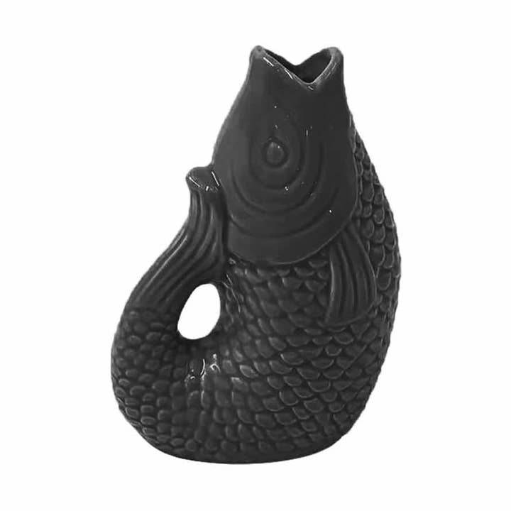 Fish ceramic vase small black L8.2 W5 H12cm for wholesale by Opjet Paris