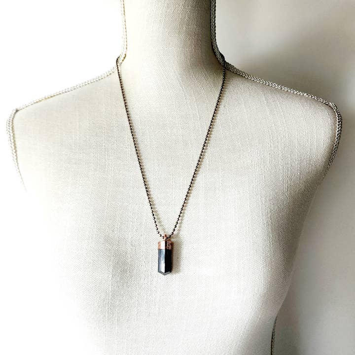 MergingMetals - Wholesale Pendant/Charm Necklace - Black Tourmaline Necklace - Antique Copper / Ball Chain4