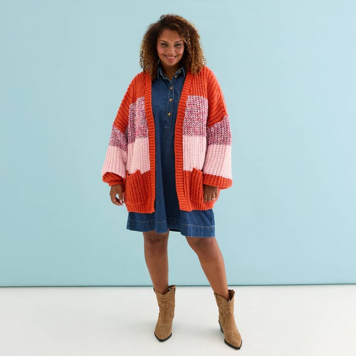 Cara & The Sky - Wholesale Cardigan - Women's - Janie Oversized Chunky Stripe Cardigan - Orange4