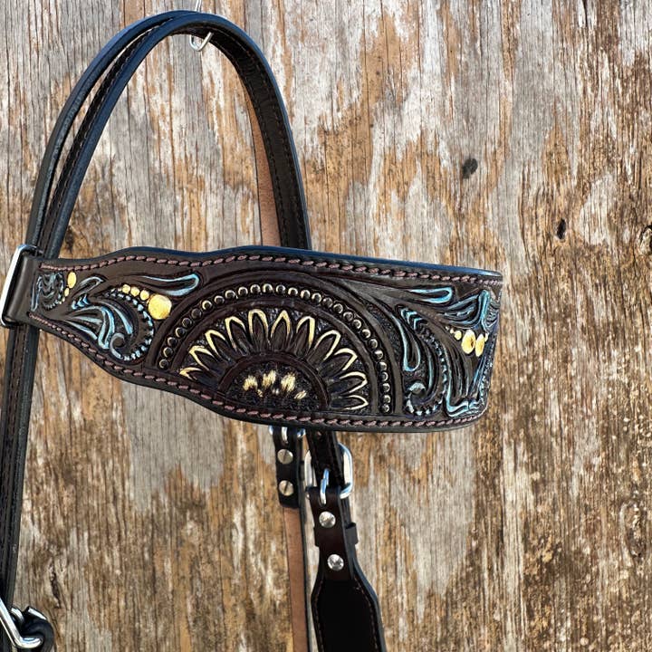 Rodeo Drive - Wholesale Horseback Riding Gear - Dark Oil Floral Hand Painted Loping Hackamore #LHK0011