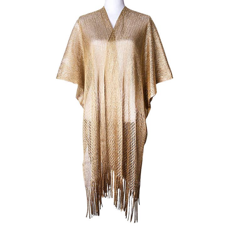 anbfashion – wholesale Kimono – Women's – Metallic Sheer Kimono Cover-Up Bottom Fringe LVPO-003