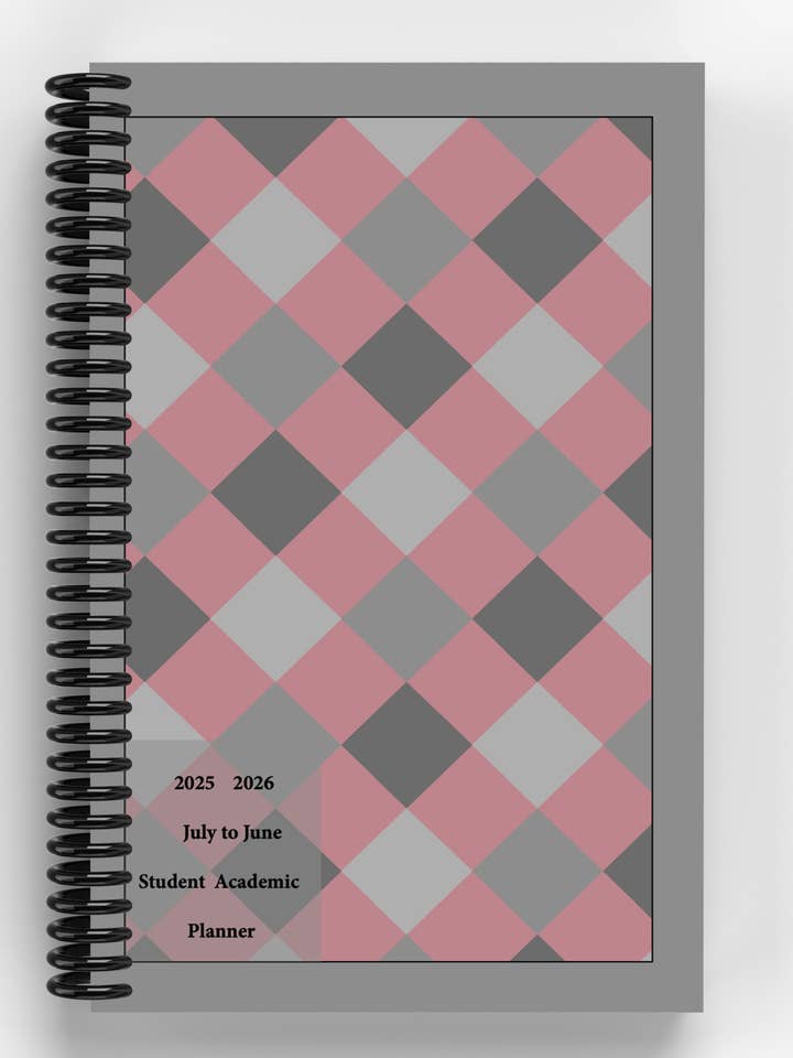 2025-2026 Student Academic Planner: Pink & Gray Argyle for wholesale by Anders Organizers