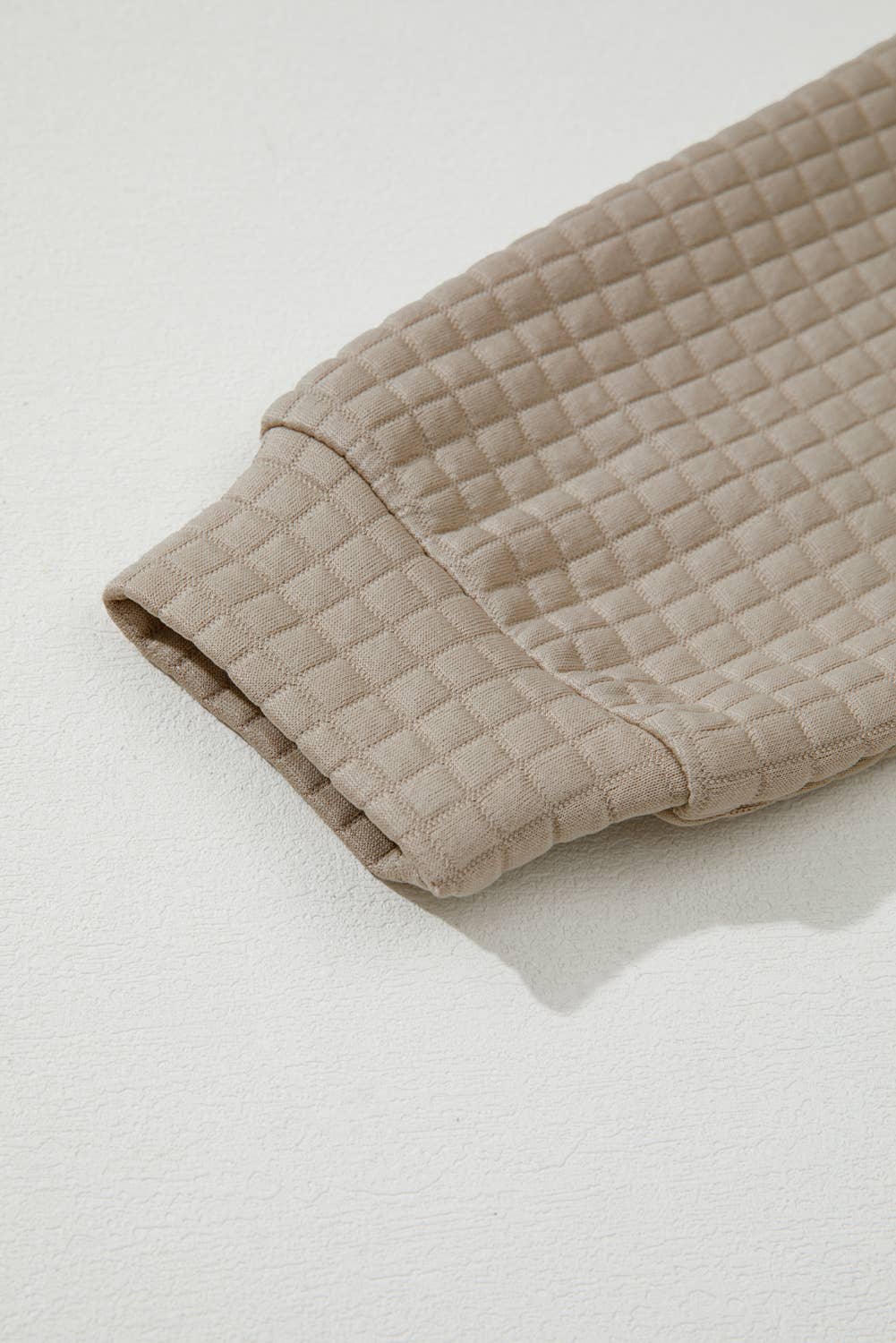 Beige Colorblock Patchwork Textured Long Sleeve Top 2pcs Short Set for wholesale on Faire6