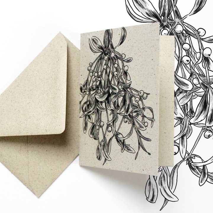 NOA Papeterie - Wholesale Everyday Greeting Card - Mini card made of grass paper, mistletoe3