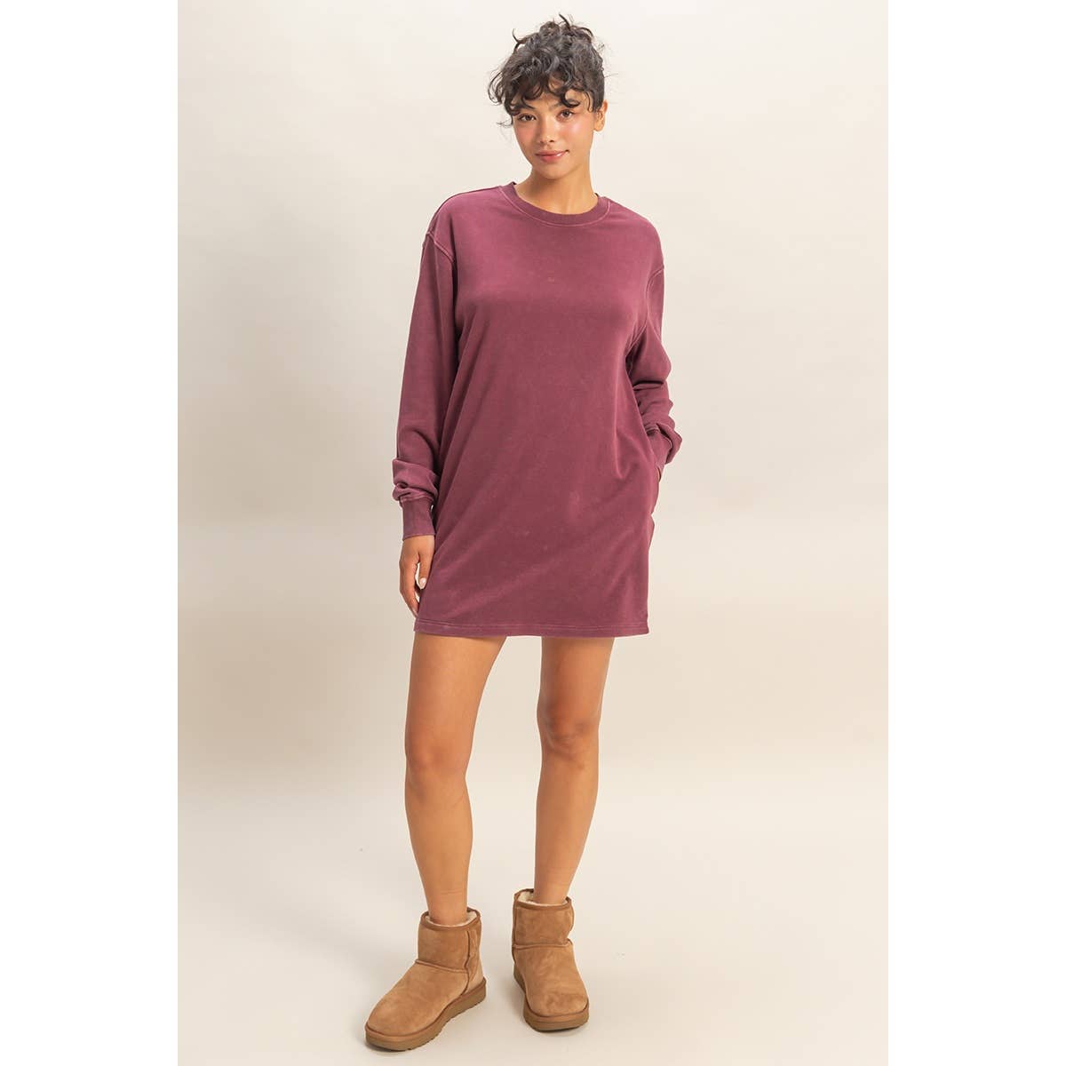 Double Zero - Venta al por mayor Vestido - Mujer - Vestido sudadera mini de gran tamaño lavado mineral37