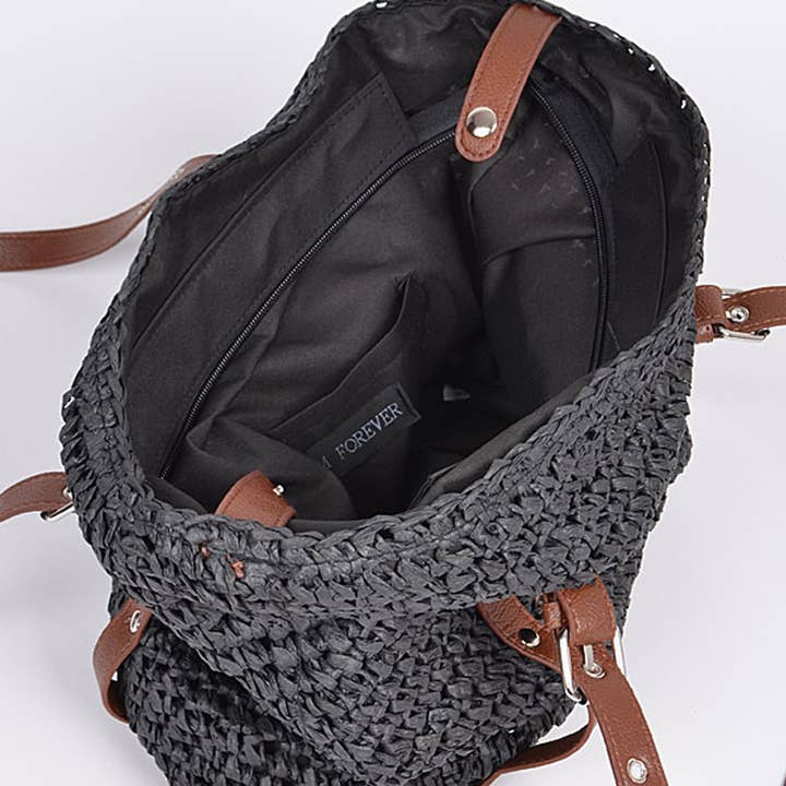 3AM BY H&D ACCESSORIES - Wholesale Beach Bag - Leather Strap Straw Like Basket Bag3