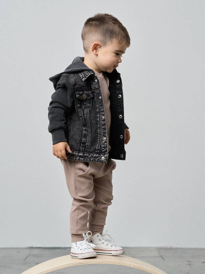 Little Bipsy - Wholesale Denim Jacket - Kids - Washed Hooded Denim Jacket - Black8