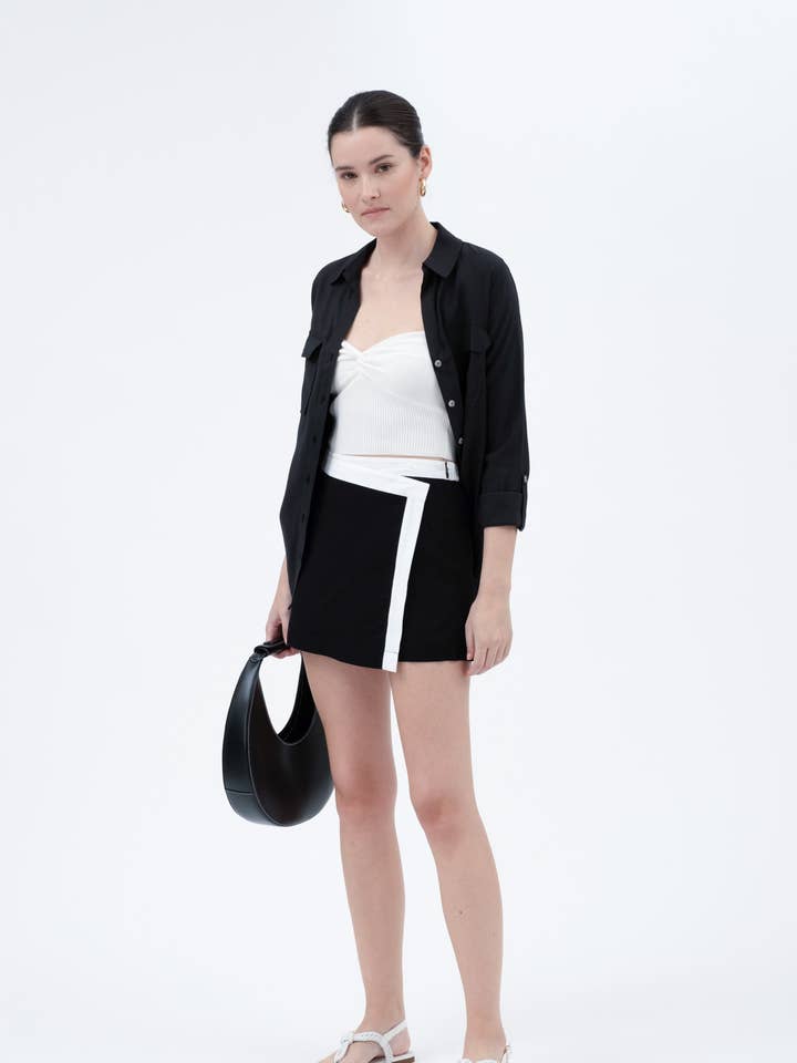 The Workshop Studio - Wholesale Skirt - Women's - CONTRAST TRIM WRAP MINI SKIRT WITH SHORTS
