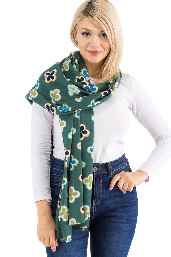 Cap Zone – Großhandel Schal – Damen – Mehrfarbiger länglicher Schal aus Kaschmirimitat mit Kleeblatt-8