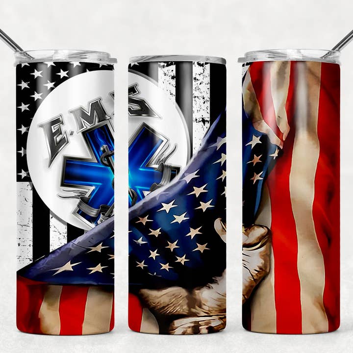 EMS with flag for wholesale by Triple D's Tumblers n More