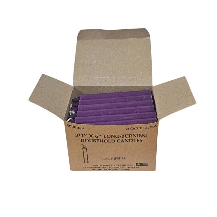 SPELL CANDLE PÚRPURA, CAJA DE 15 CM para venta al por mayor de Botanica Luz Del Dia Inc