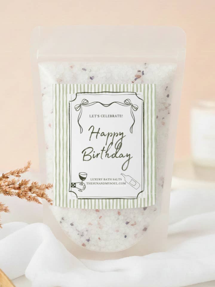 Happy Birthday Himalayan Bath Salts Gift⎜Lavender Scent Soak for wholesale by The Sun & My Soul Bath Bomb Soak Wellness Gifts