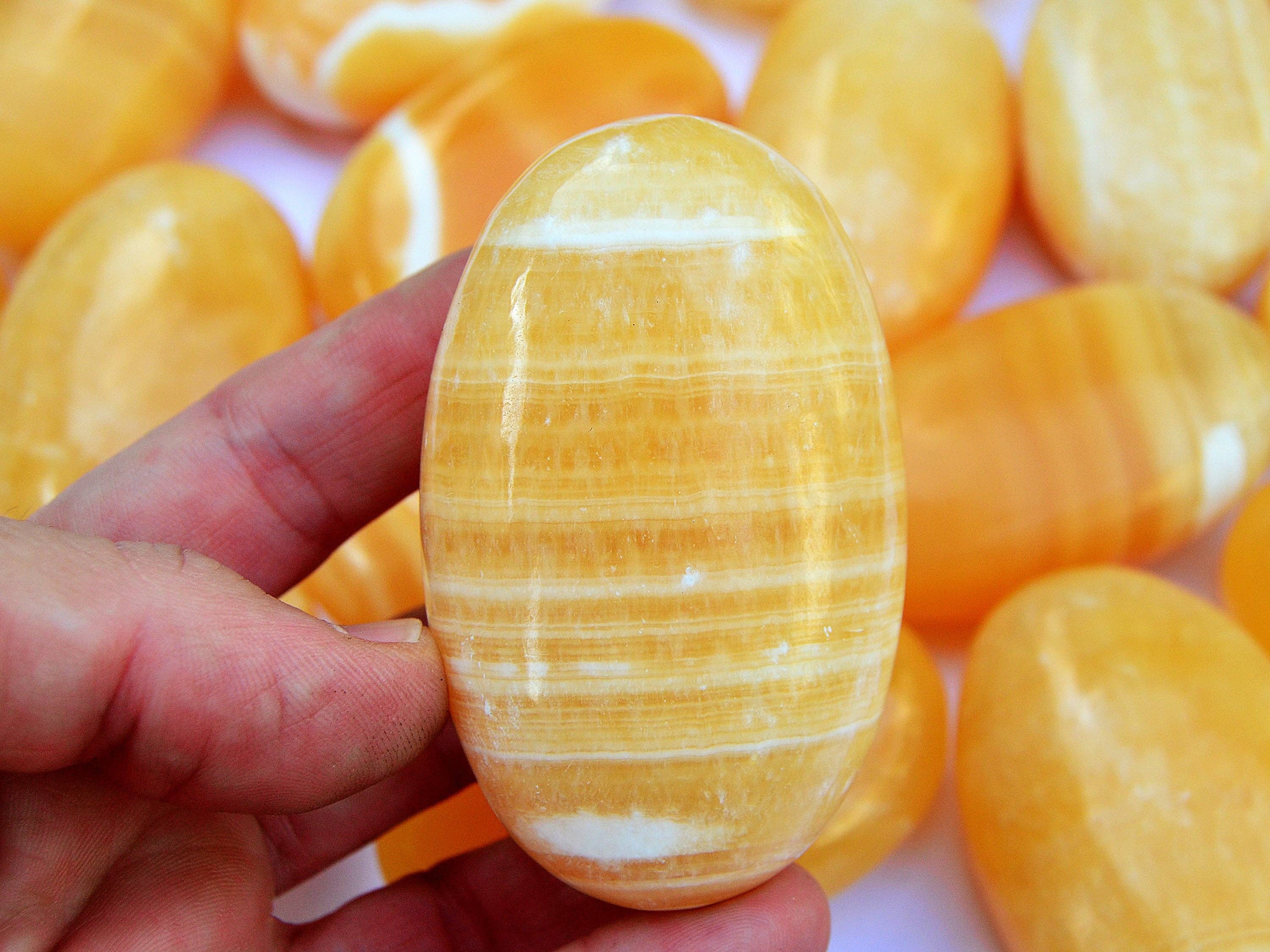Kaia & Crystals - Wholesale Spiritual Stone/Crystal - Orange Calcite Palm Stone 1 Kg (8-10 Pcs) - (50mm - 70mm)5