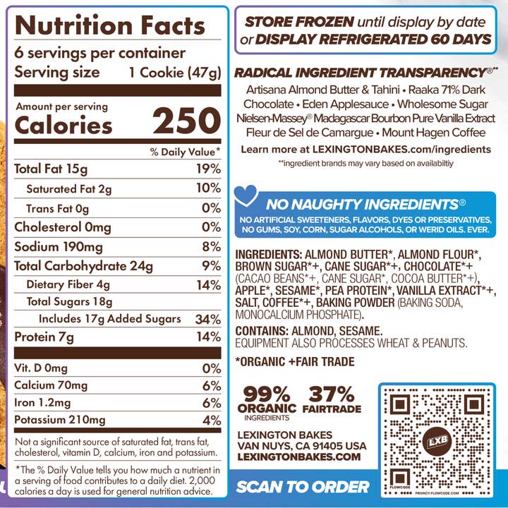 LEXINGTON BAKES - Wholesale Cookie - Vanilla Almond Choc Chip Protein Cookies • 6 Pack5