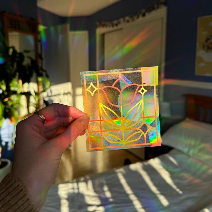 Ten By Ten - Wholesale Suncatcher - Stained Glass Tulip Suncatcher Sticker Rainbow Window Decal5