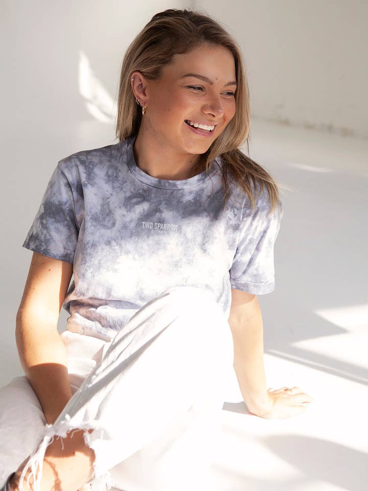 Torquay Tee Classic Fit Charcoal Tie Dye for wholesale by Two Sparrow Australia