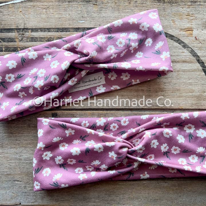Purple Daisy Floral Stretchy Twist Headband for wholesale by Harriet Handmade Co.
