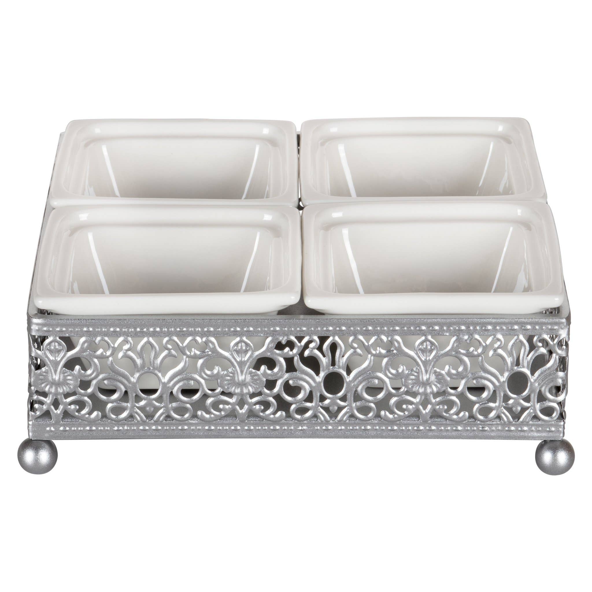 Amalfi Decor - Wholesale Serving Tray - Square Serving Tray with Ceramic Dishes - Silver0