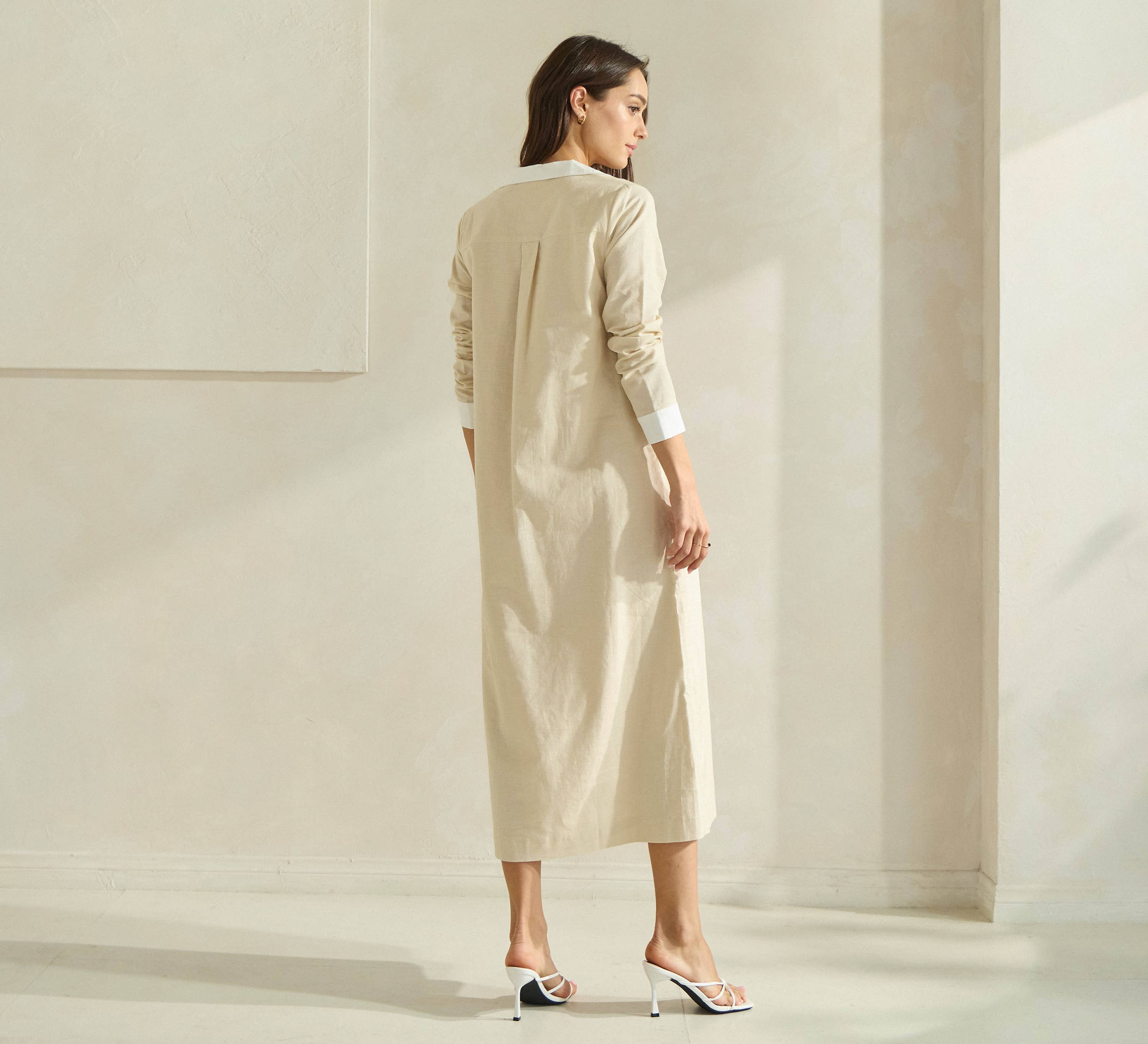 PINK ORANGE Contrast Trim Linen Dress for wholesale on Faire9