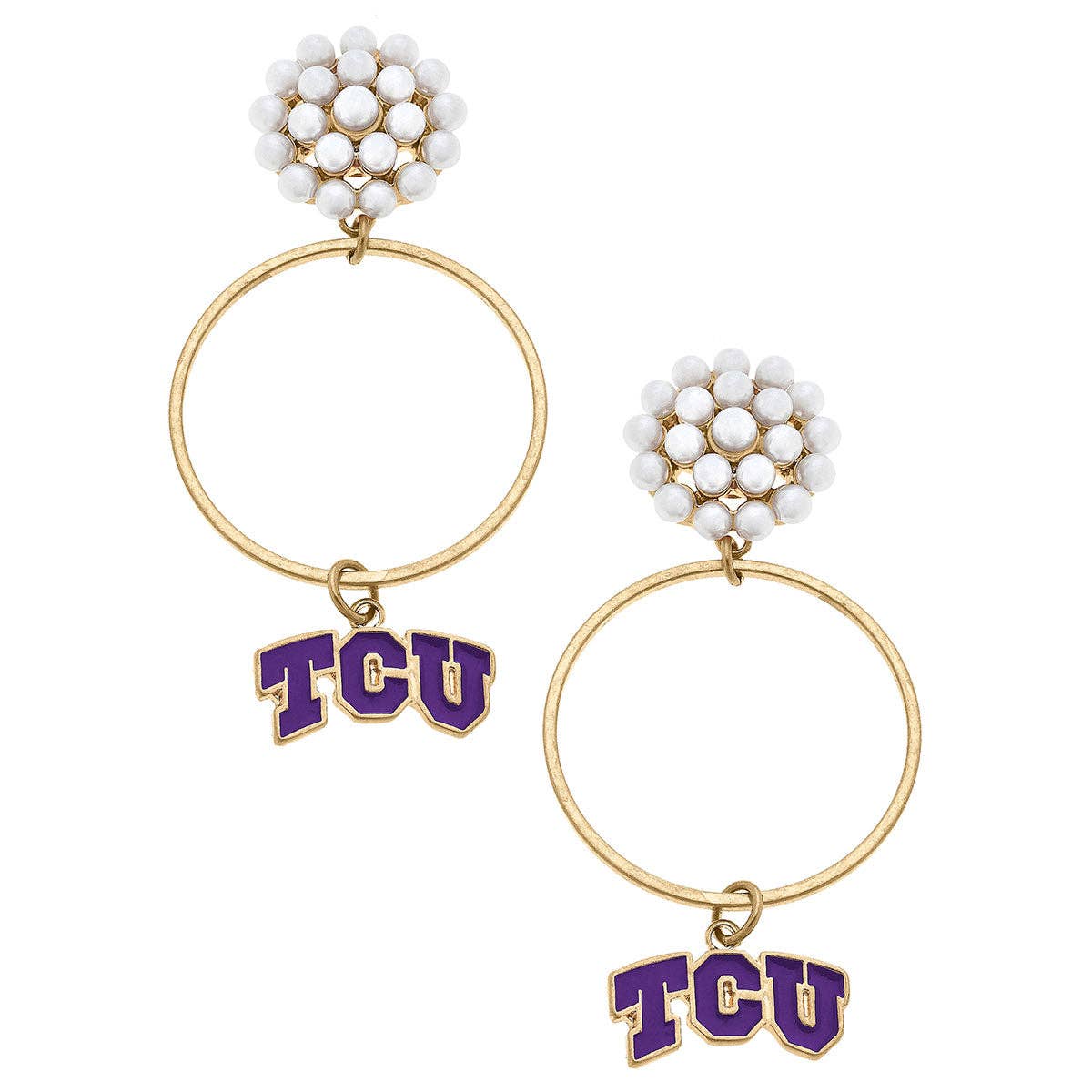 Wholesale TCU Horned Frogs Pearl Cluster Enamel Hoop Earrings for