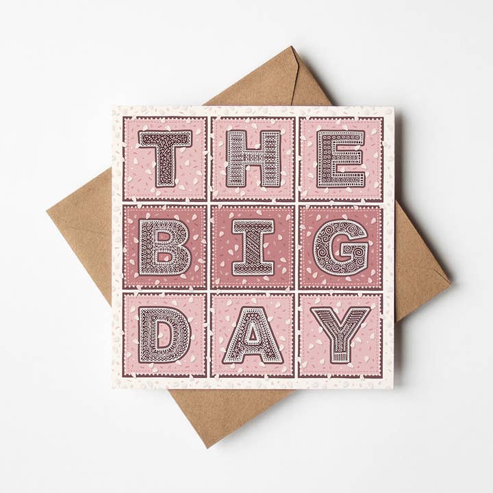 The Big Day Pink Typographic Wedding Card for wholesale by Jess A Little Creative