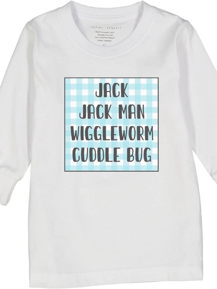 White & Blue Gingham Frame Four-Name Personalized Long-Sleeve Tee for wholesale by Initial Request