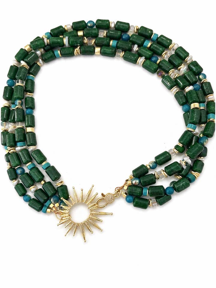 Green Quadruple Strand Statement Necklace for wholesale by Grace Designs