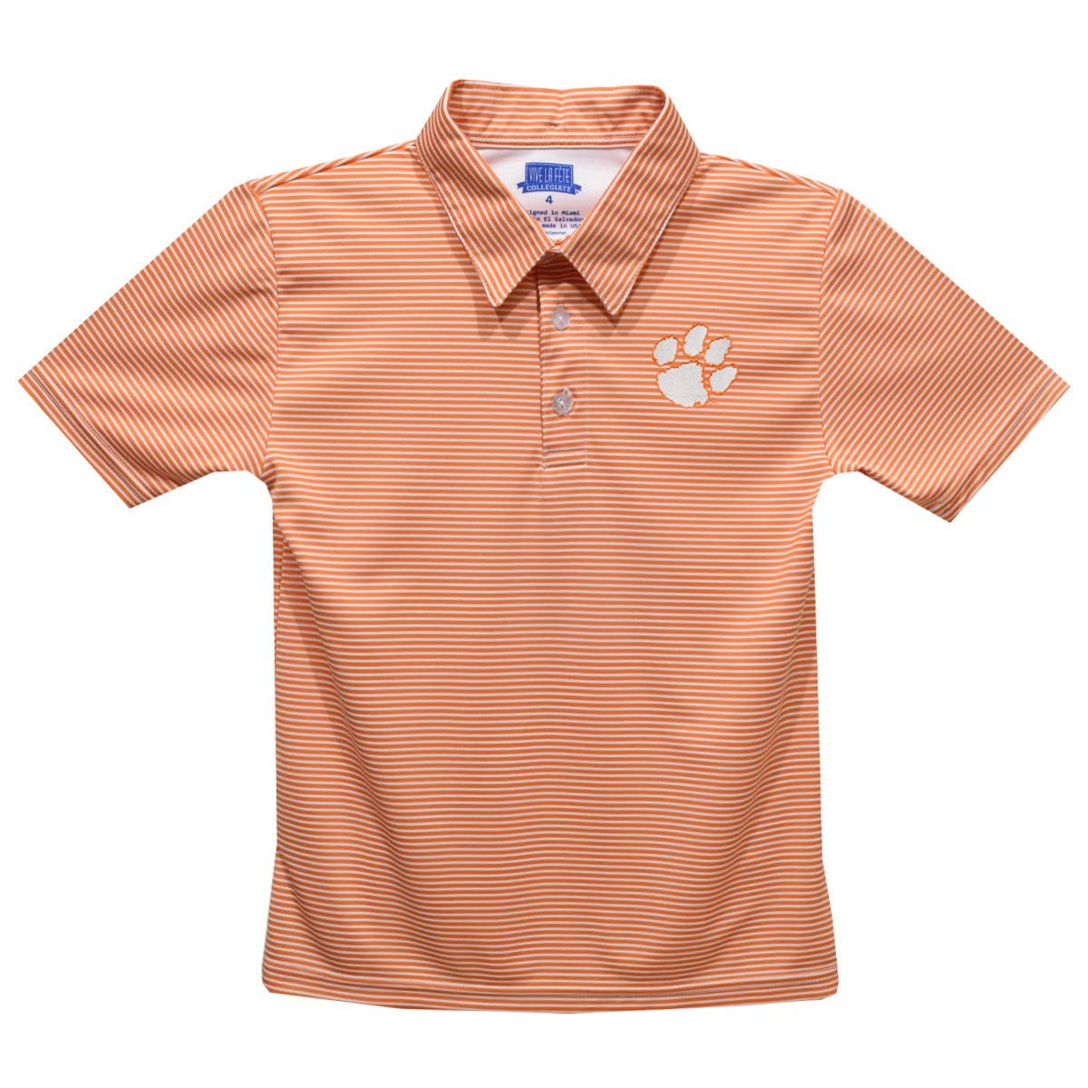 Vive La Fete - Wholesale T-Shirt - Kids - Clemson Tigers Embroideredred Orange Stripes Polo Shirt0