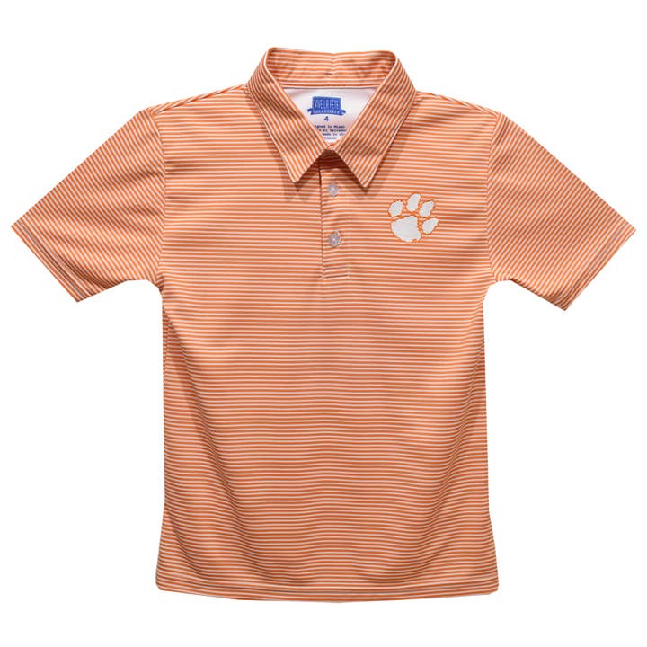 Clemson Tigers Embroideredred Orange Stripes Polo Shirt for wholesale by Vive La Fete