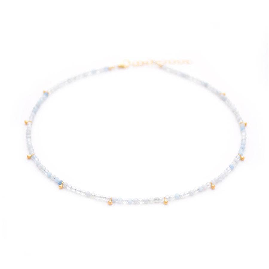 gold & gray - Wholesale Beaded/Pearl Necklace - Aquamarine & Gold Drops Necklace1