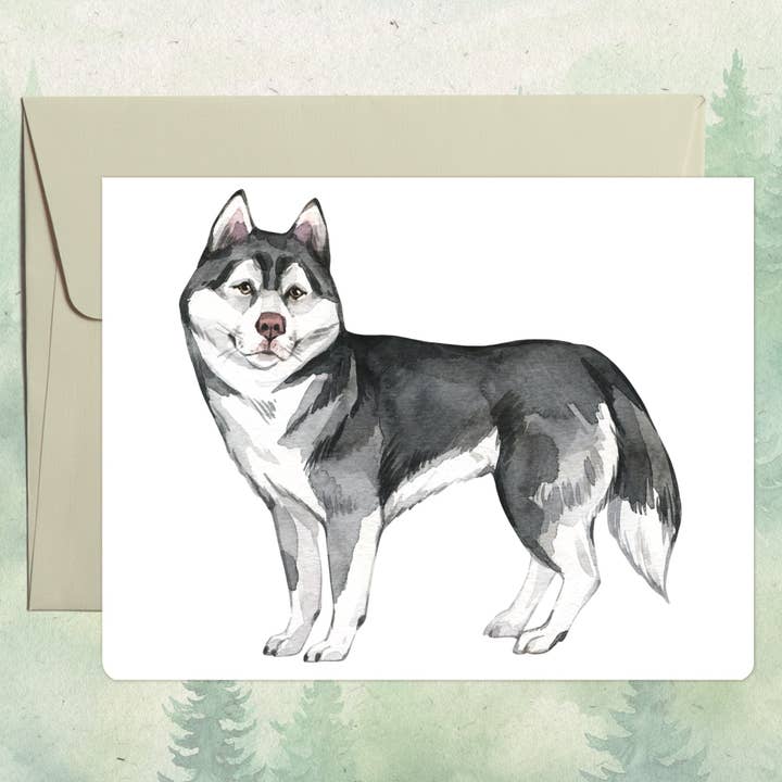 Handgefertigte Husky-Hund Grußkarte für den Großhandel von Soul Familiar