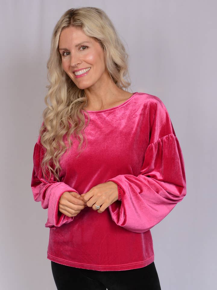 Kaleidoscope Accessories - Wholesale Blouse - Women's - Velvet Pullover w/ Puffy Drop Sleeves Tops, 2 Sizes Assorted