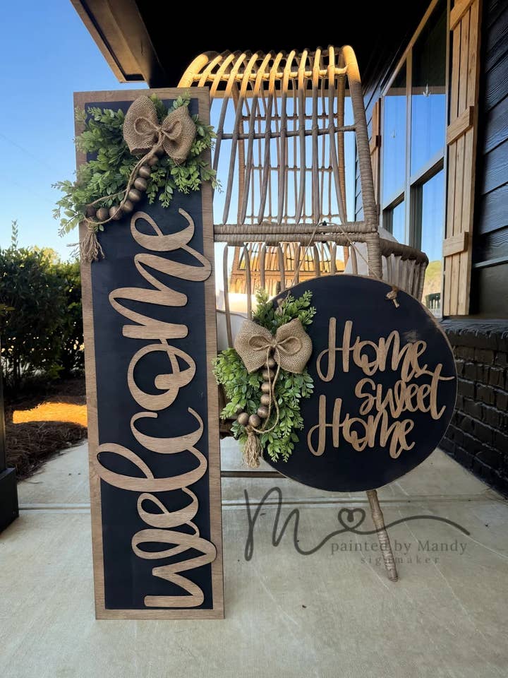 Welcome Porch Leaner and Matching Door Hang Bundle for wholesale by Finding Farmhouse Crafts & More