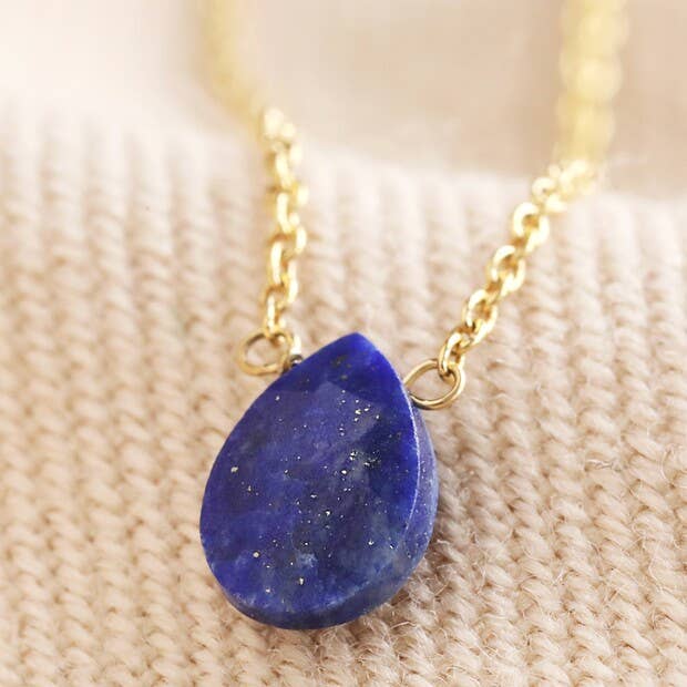 Semi-Precious Lapis Lazuli Stone Teardrop Pendant Necklace for wholesale by Lisa Angel