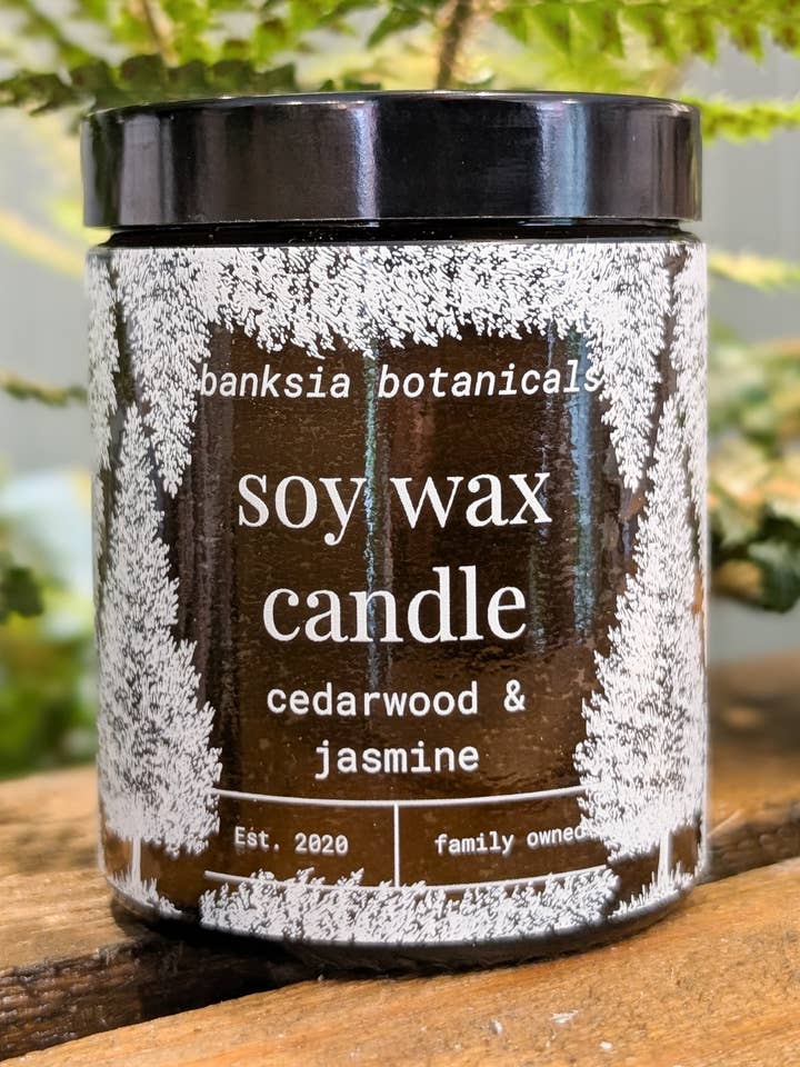Cedarwood & Jasmine Scented Candle - 100% Vegan Soy Wax for wholesale by Banksia Botanicals