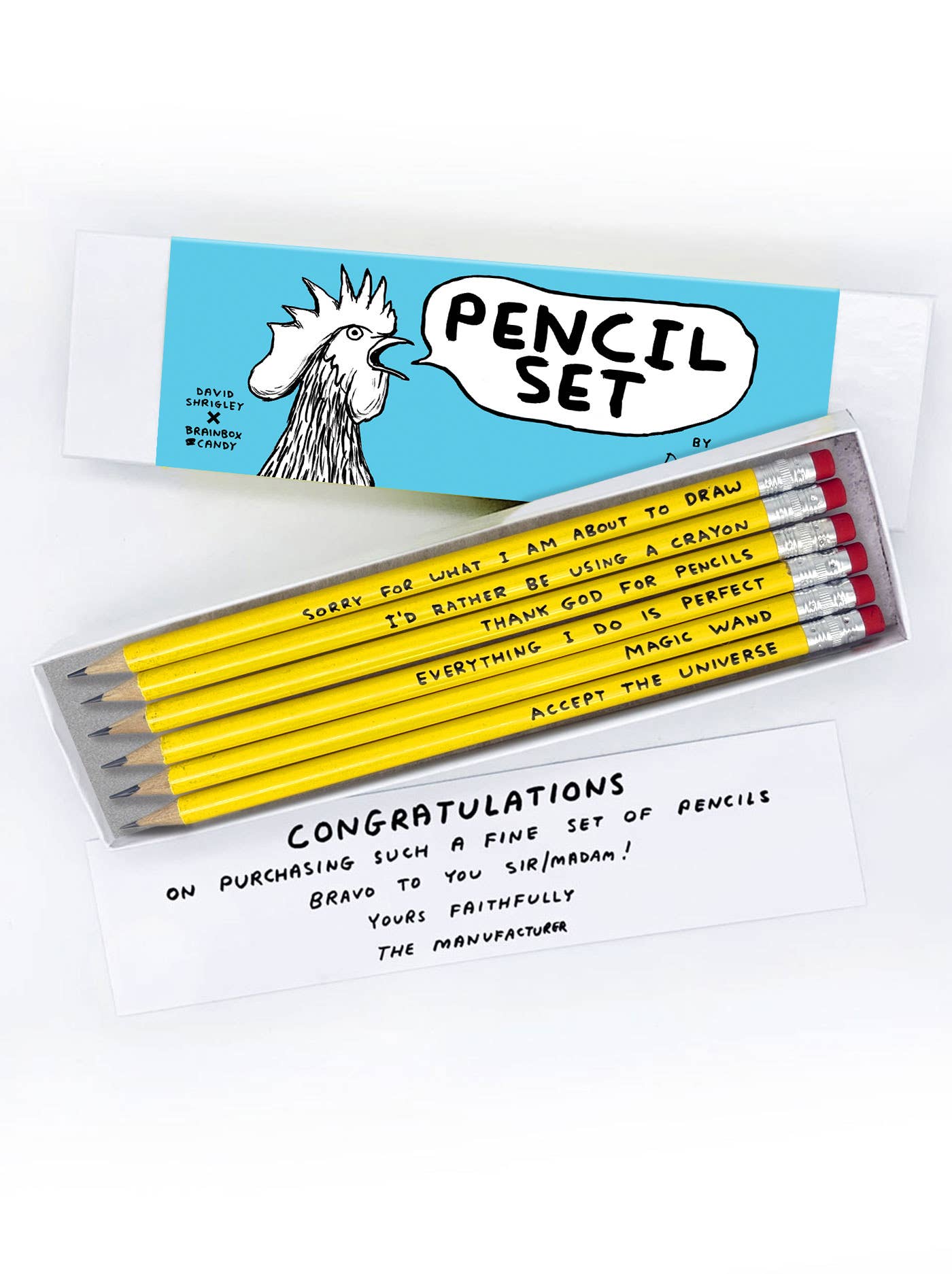 David Shrigley x Brainbox Candy – Großhandel Bleistift – Lustiges Geschenk - David Shrigley Bleistift-Set mit 6 Designs (Set 3)2