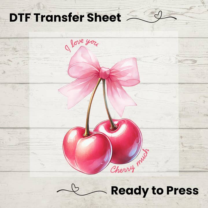 Pink Cherry Coquette DTF Transfer – “I Love You Cherry Much” for wholesale by Enchanted Island Prints