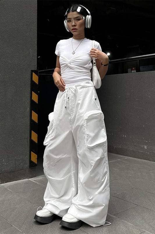 WHITE maxi cargo long pants for wholesale on Faire0