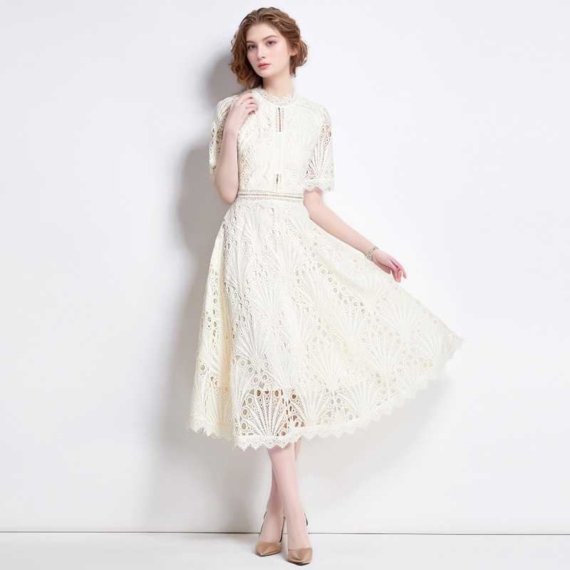 Productseeker – wholesale Klänning - Dam – DR570Y sommarklänning med rund hals och spetsdetaljer, vid kjol7