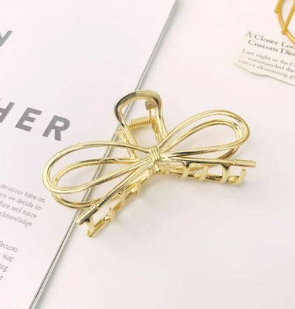 Thomas and Lee Company - Wholesale Hair Clip - Women's - Bow Hair Claw Clip Gold + Silver0