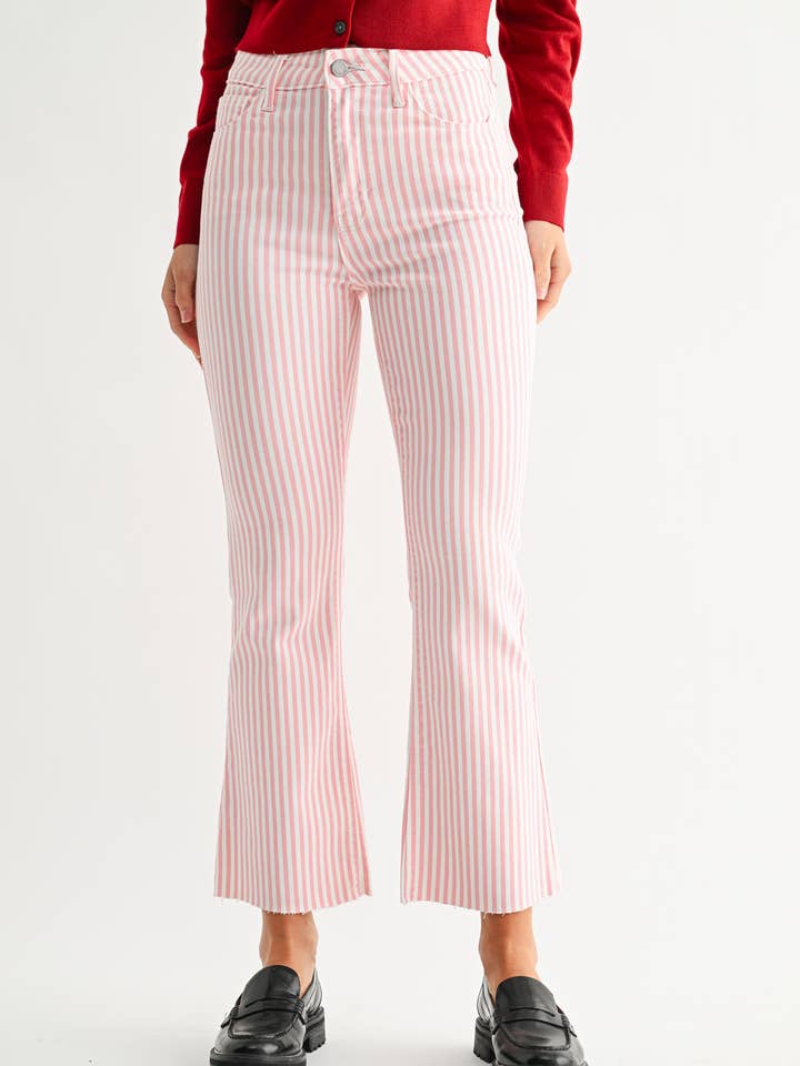 BP370J-A - PINK STRIPE - HR Tonal Crop Flare for wholesale by JUST BLACK DENIM