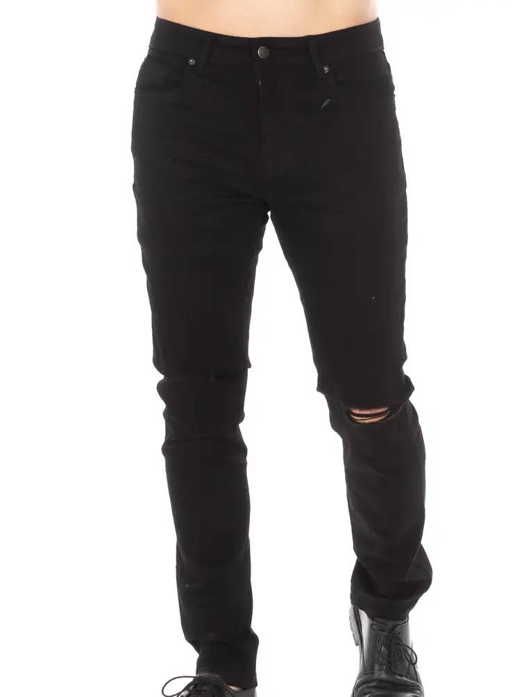 Black MEN'S KNEE RIP SLIM TAPPER DENIM JEANS HB-2100 for wholesale on Faire