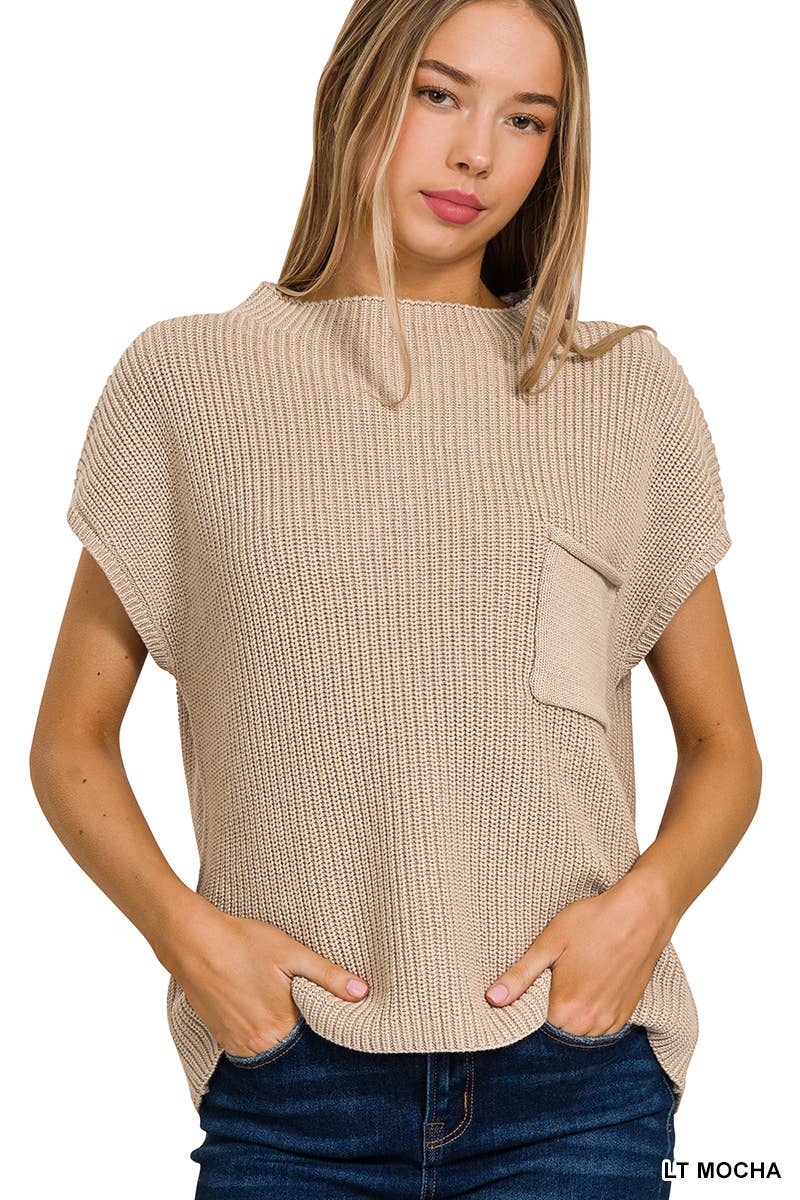 42POPS - Wholesale Knit Sweater - Women's -  Mock Neck Short Sleeve Sweater4